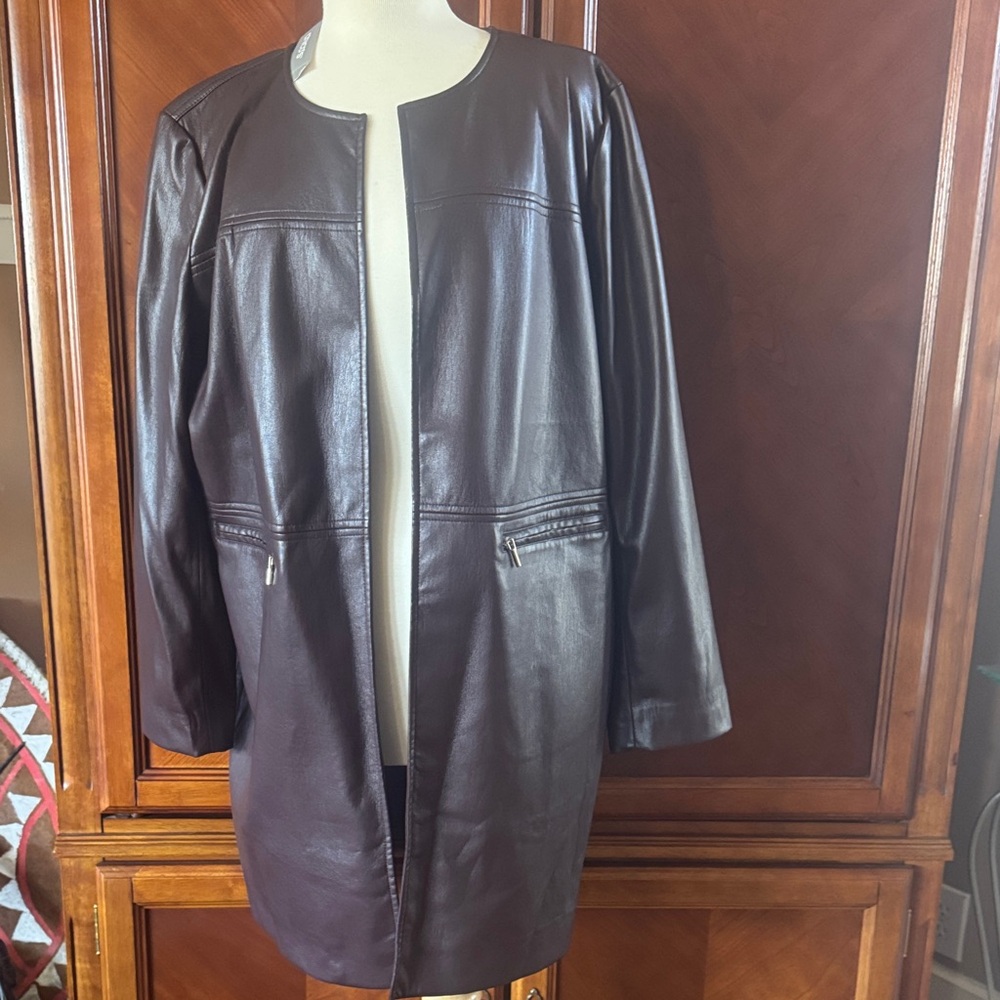 Elegant Cherry Faux Leather Women's Coat
